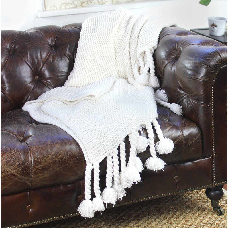 Knitted Throw Blanket, Eggshell White