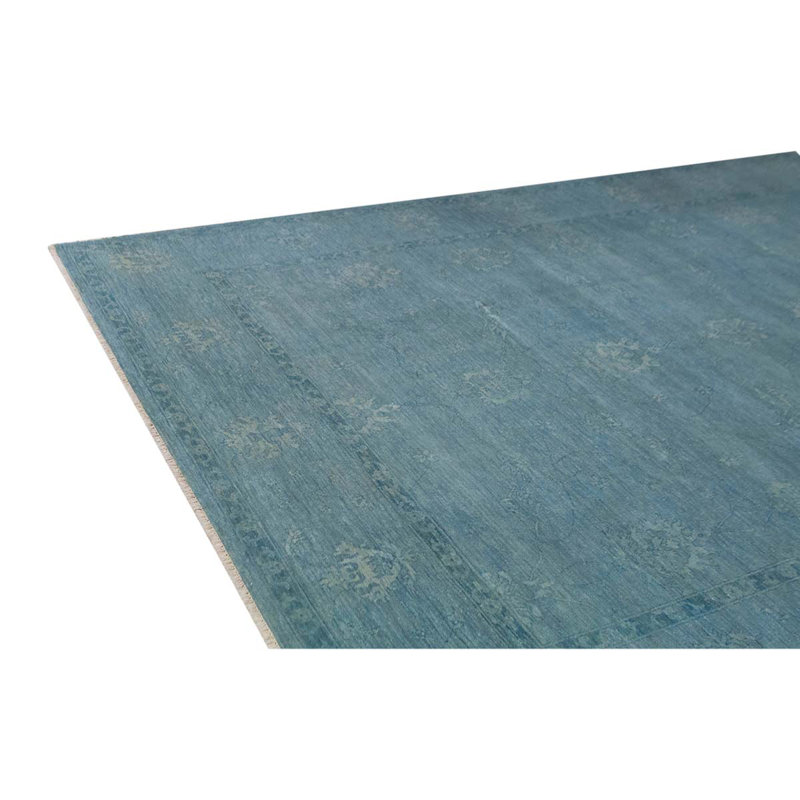 Tapis bleu / argent noué à la main