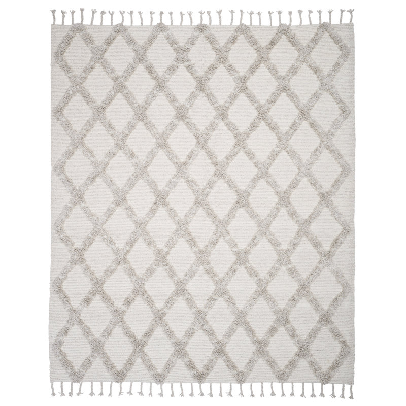 Tapis ivoire marocain en laine tissé à la main, Rectangulaire 3 pi x 5 pi