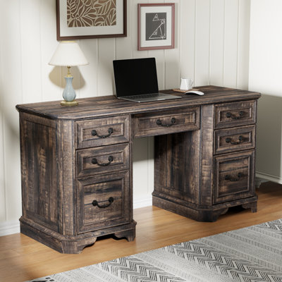 59” Executive Office Desk With Storage,wood Home Office Computer Desk With Charging Station,file Drawers And Storage Cabinet by Millwood Pines