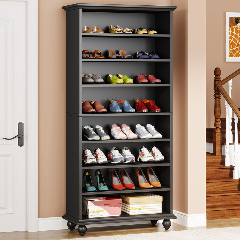 Wooden Shoe Storage Cabinet With LED Lighting, Black