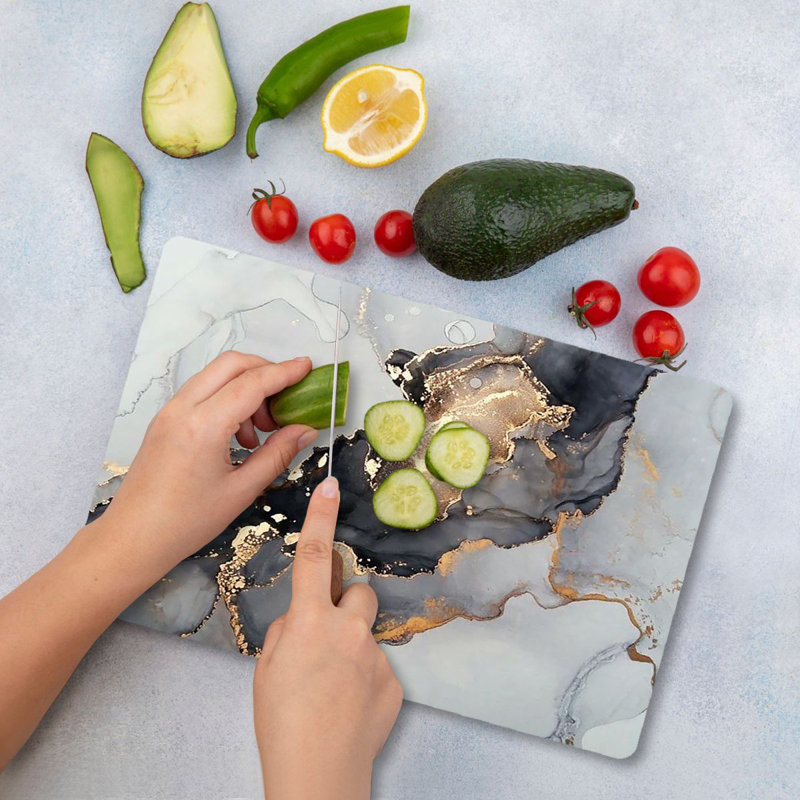 Flourish Premium Tempered Glass Cutting Board, 9.8 x 13.8 inches | 100% Antibacterial, Easy Clean, Non-Slip Silicone Feet | Durable Kitchen Essential for Safe Food Preparation, Stylish and Functional Design