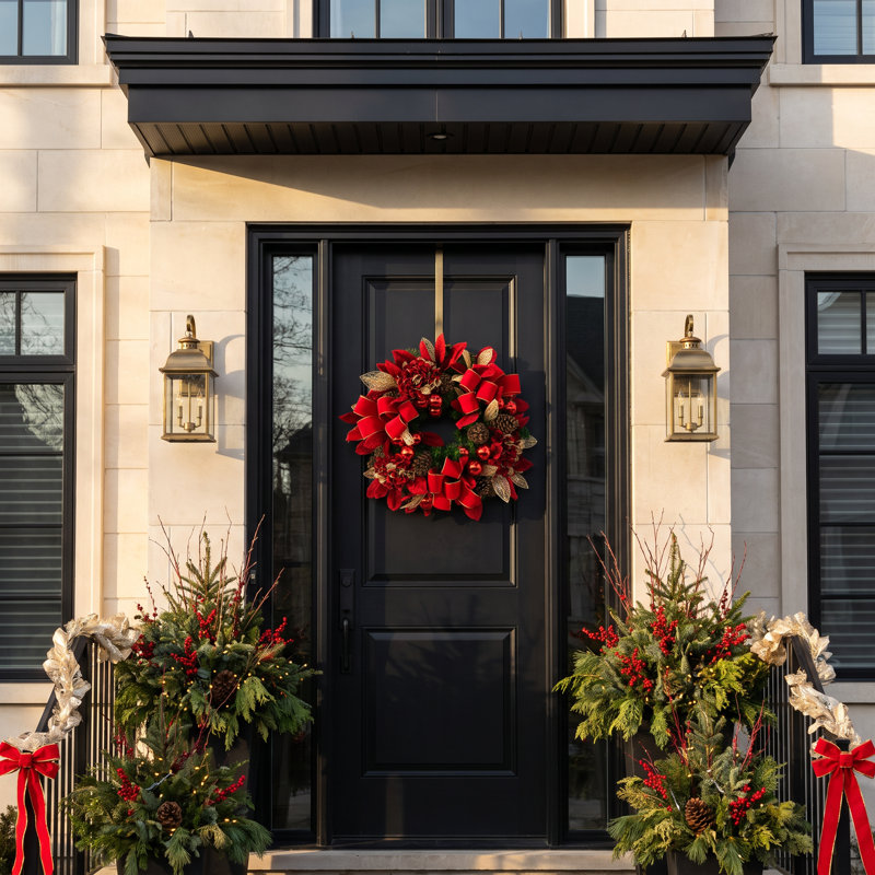 27'''' Holiday Wreath With Hydrangeas, Ornaments And Velvet Bows