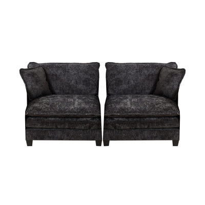 Cloud 2-Seater Armless Sofa in Black Chenille Fabric with Foam Cushions