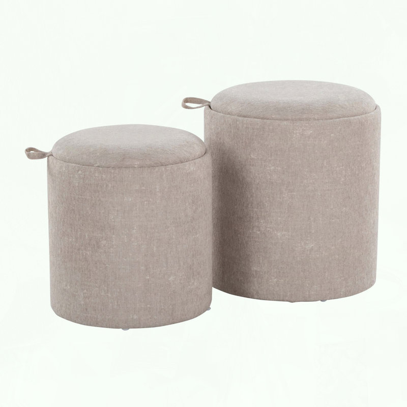 Ensemble de repose-pieds gigogne contemporain en tissu et bois naturel, Gris clair