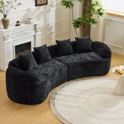 Compression Curved 4 Seat Sofas, Foam Spring Black, Modern Living Room