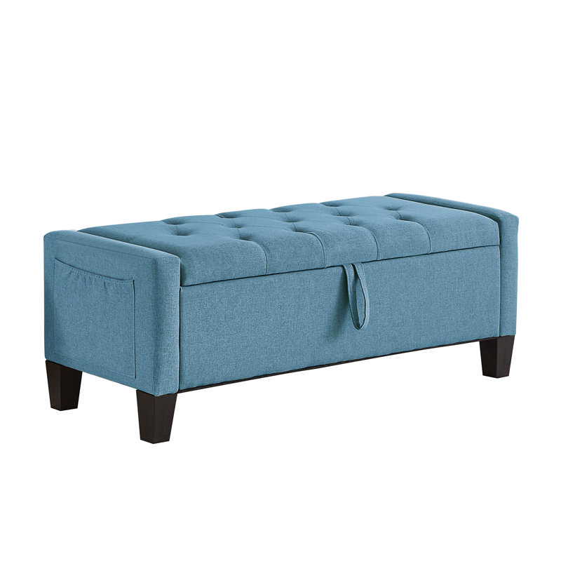 Banc repose-pieds avec espace de rangement et charnières de sécurité, Bleu clair, Lin
