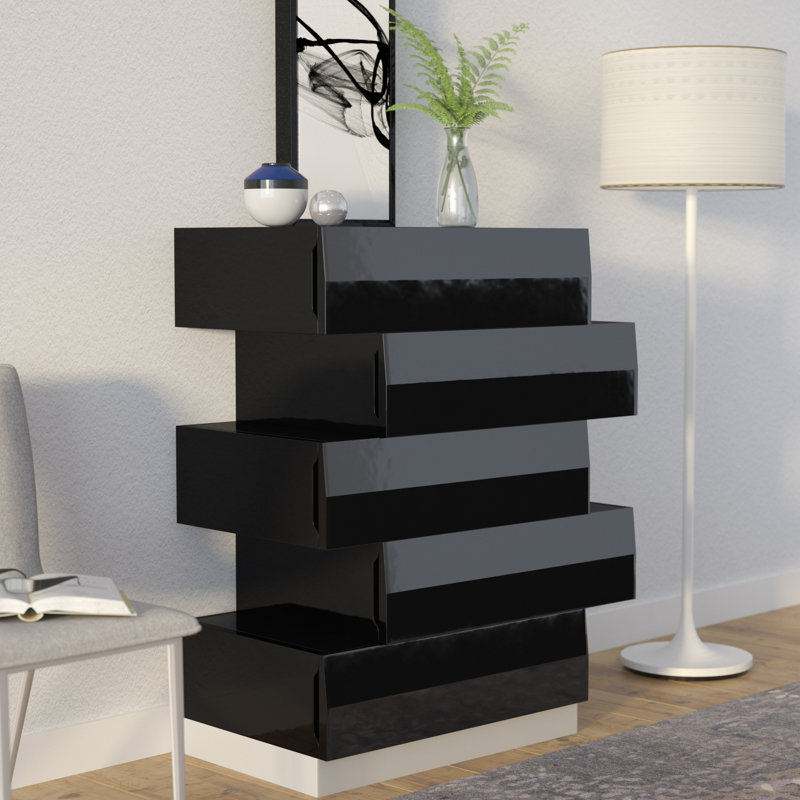 Mcinerney 5-Drawer Geometric Chest, Black