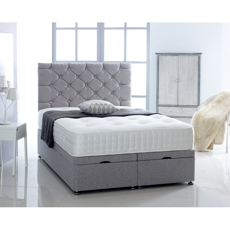 Fidler Upholstered Ottoman Storage Bed, Small Double (4'), Silver