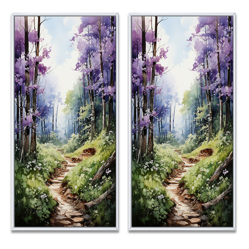 «Violets Whispering Forest», 2 pièces, Cadre blanc, H 40 po x l 40 po