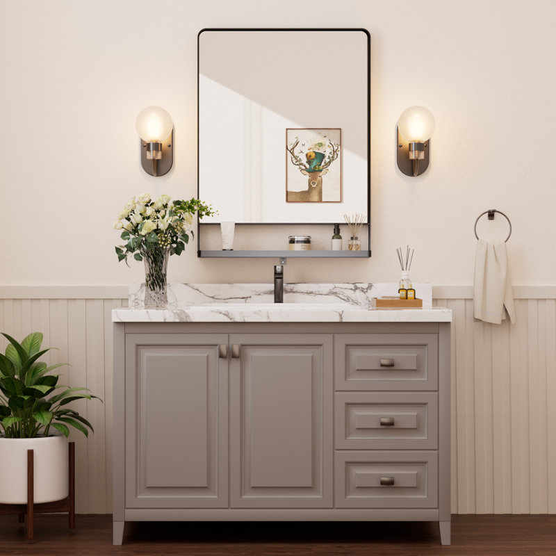 Miroir de salle de bain mural Tillymae, 32 po x 24 po, Noir