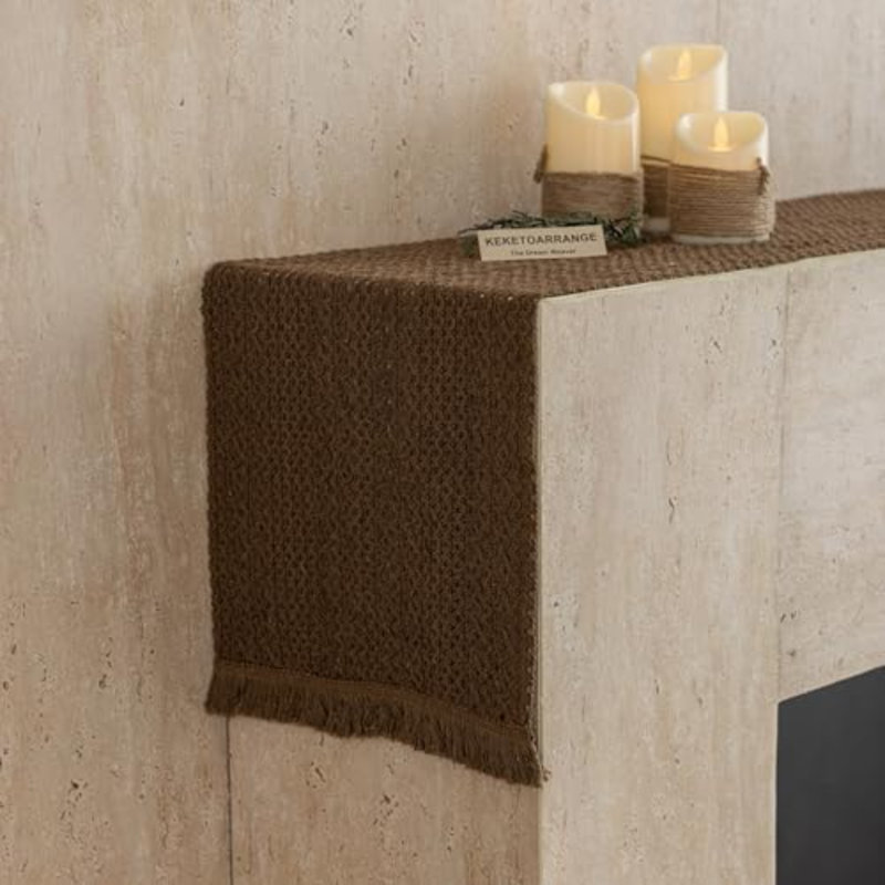Chemin de table marron en macramé, style bohème, idéal pour l'automne et l'Action de grâce (13 x 72 pouces).