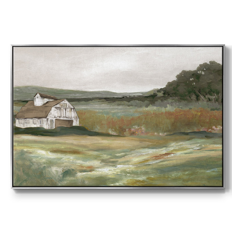 " Afternoon On The Farm ", 27" H x 41" W x 2" D, Silver Framed Canvas