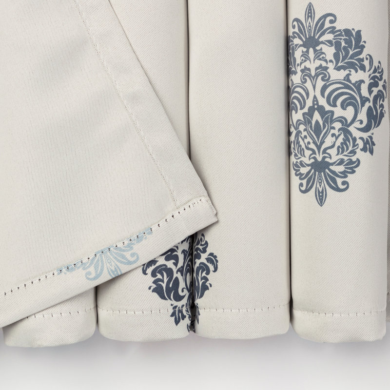 Berlina 3-in-1 Damask Blackout Rod Pocket/Tab Top Curtain Panels, 52" W x 96" L, Blue
