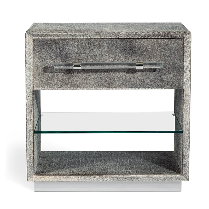 Cassian 26'' W Solid Wood Nightstand, Light Natural/Polished Nickel