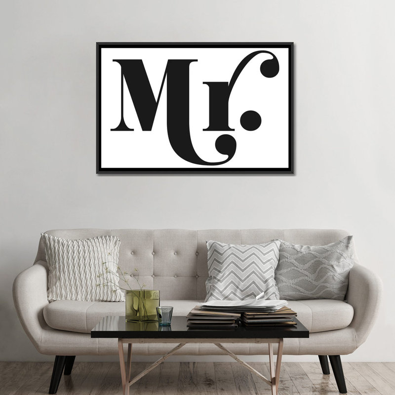 « mr », art textuel sur toile, Toile avec cadre noir, H 32 po x l 48 po x P 1,5 po, Pas de tapis