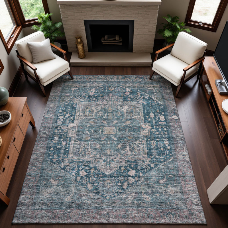 Premium Machine Washable Larock AMF1240 Medallion Rug, Rectangle 3' x 5'