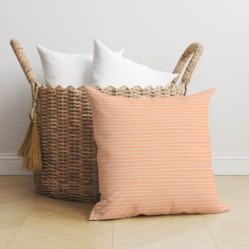 Coussin Slat, Pêche / rayé orange, H 16 po x l 16 po