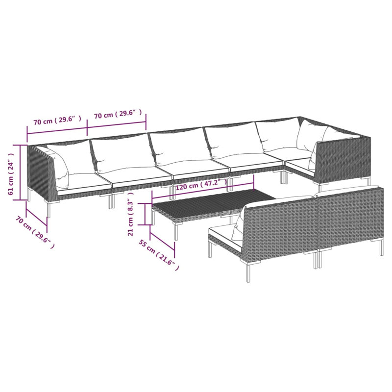 Ivy Bronx 9 Piece Garden Lounge Set With Cushions Poly Rattan Dark Grey