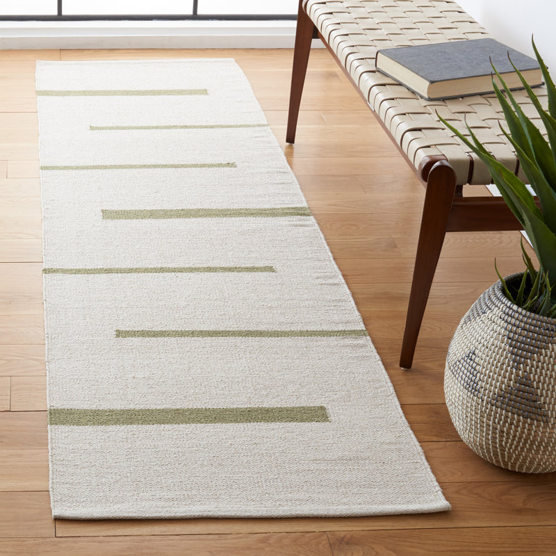 Estref Hand Woven Cotton Striped Rug, Runner 2'3" x 8'