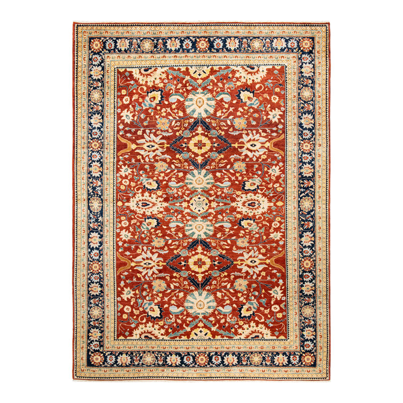 Tapis rouille noué à la main de conception unique 8 pi 10 po x 12 pi 5 po Sella