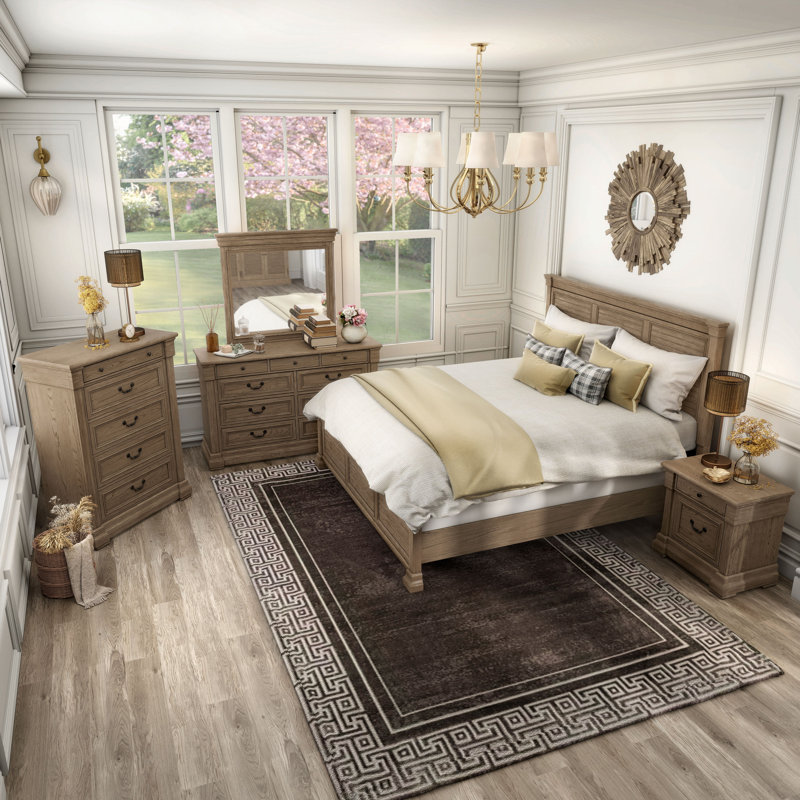 Ensemble de chambre à coucher 5 pièces Laniel, 6 Pcs: Bed, 2 Nightstand, Dresser, Mirror, Chest, Grand