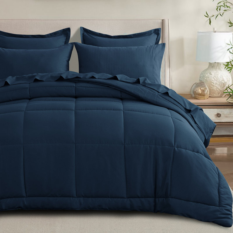Ensemble d'édredon en microfibre 5/7-pièces , Marine, Édredon double et 6 pièces supplémentaires
