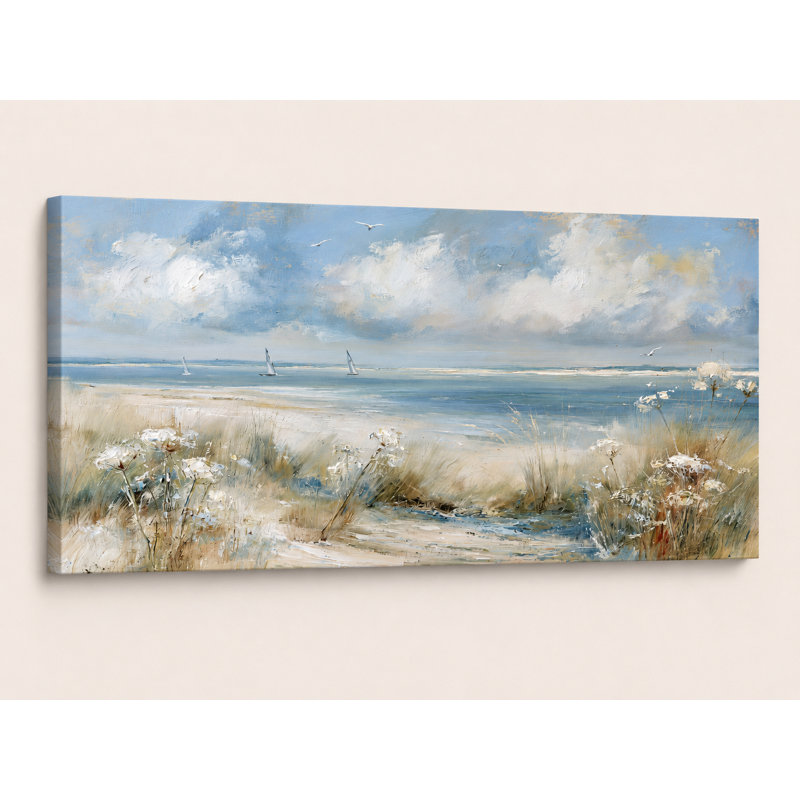 Voilier Sky Shore - Paysage côtier sur toile tendue, H 24 po x l 48 po x P 1,5 po