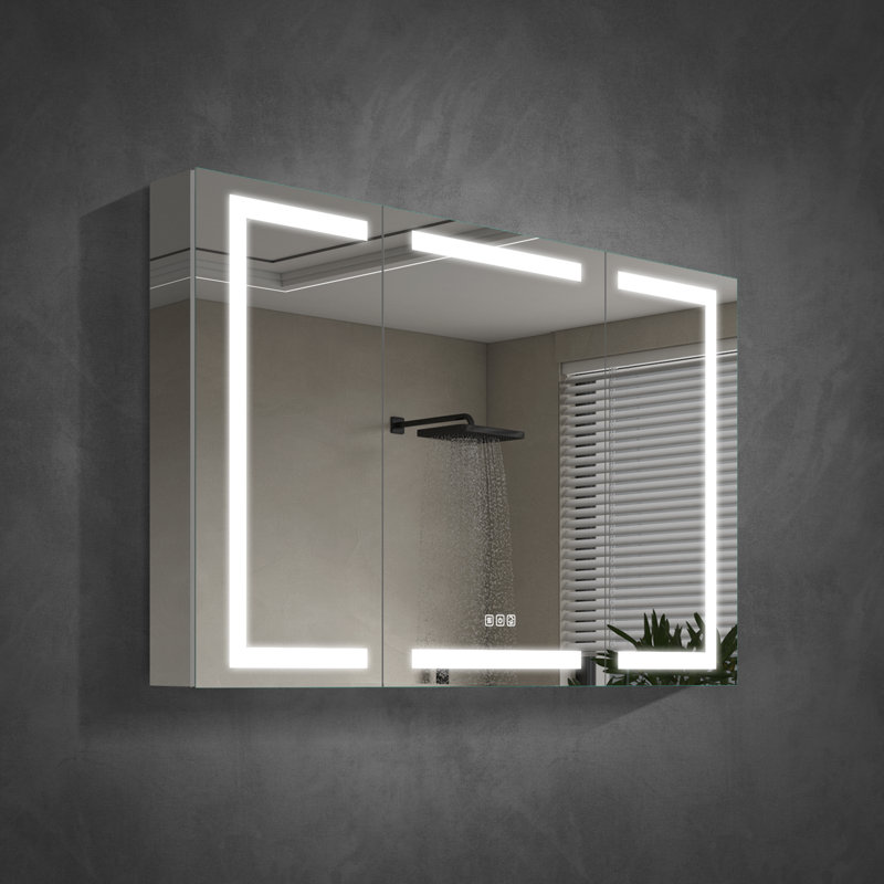 Pouyan 30"H Recessed or Surface Mount Framed  LED Medicine Cabinet with Adjustable Shelves, 30" H x 48" W x 4.63" D