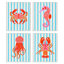 Ensemble de 4 giclées encadrées Bright Sea Creatures on Stripes, design par Indira Prieto | IndySign-775263247-775263244