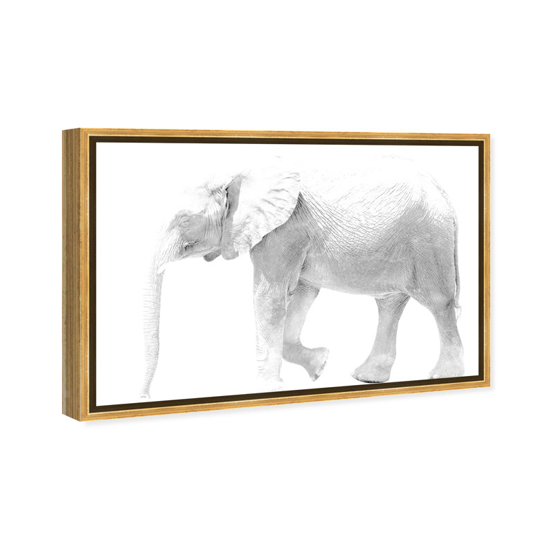 Éléphant blanc, éléphant sauvage de la jungle, blanc moderne - impression, H 24 po x l 36 po, Toile avec cadre doré