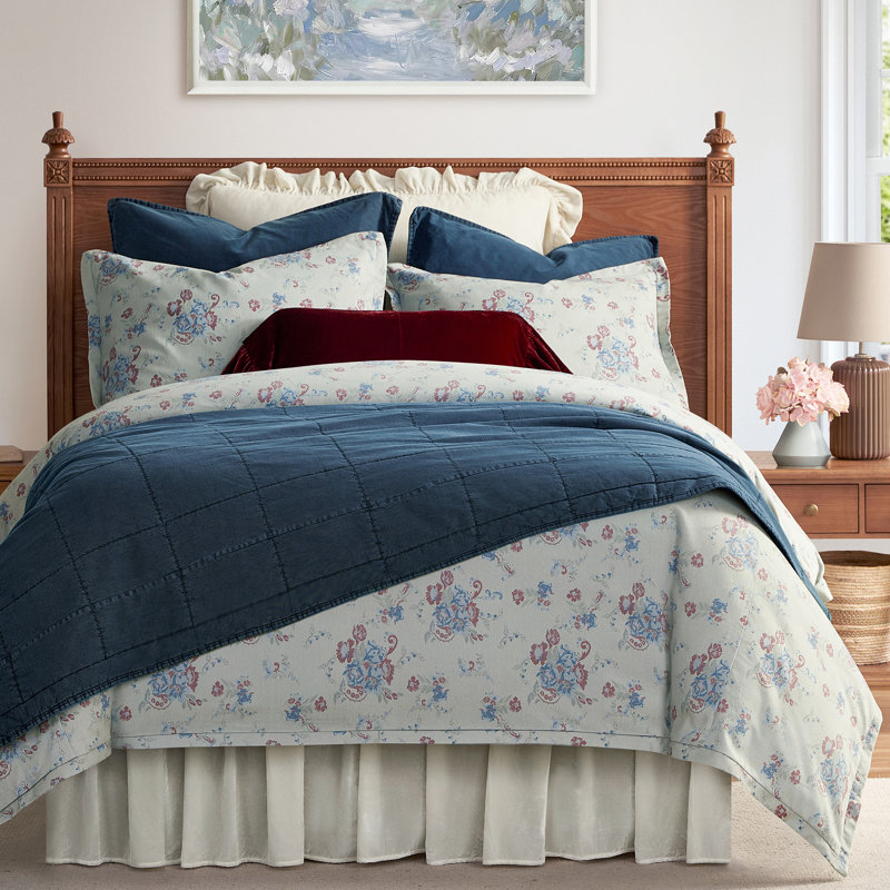 Tasha Polizzi Western Bedding Duvet Cover Set, King Duvet Cover + 2 King Shams, Rosabel Light Denim Floral