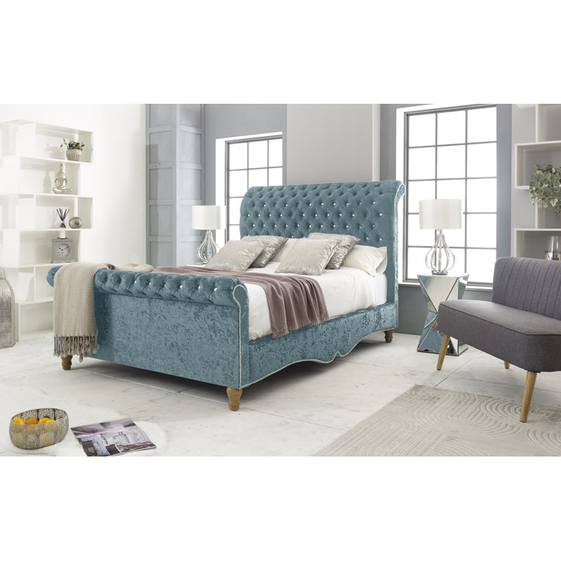 Margrett Upholstered Bed, Single (3'), Duck Egg