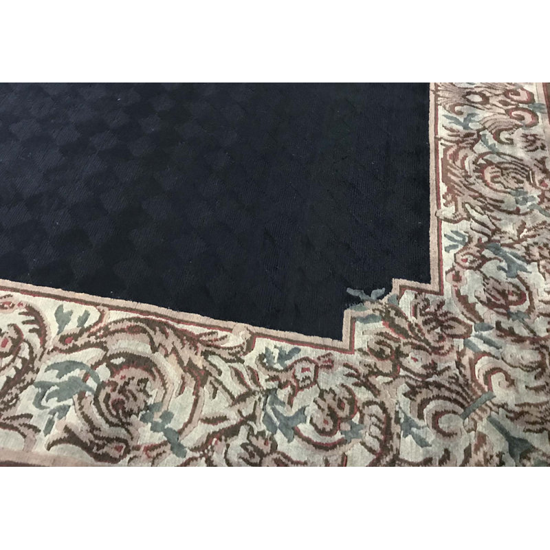 Tapis noir et brun clair de haute qualité noué à la main