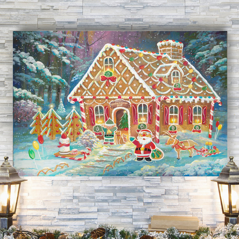 «Santa's Ginger Workshop» par Parvez Taj, reproduction d'art sur toile tendue, H 40 po x l 30 po x P 1 po