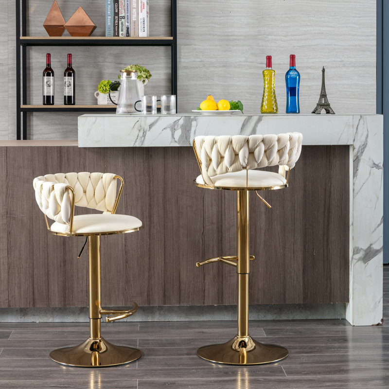 Height Adjustable Velvet Bar Stools Stylish Chrome For Modern Home