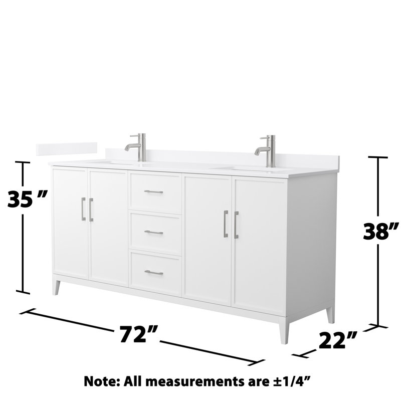 Elan 72'' Double Bathroom Vanity with Quartz Top, White, Brushed Nickel, Single