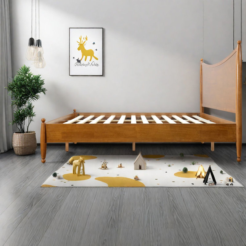 Lits robustes de taille King, cadre de lit en bois massif, style classique moderne pour la maison, Brun 2