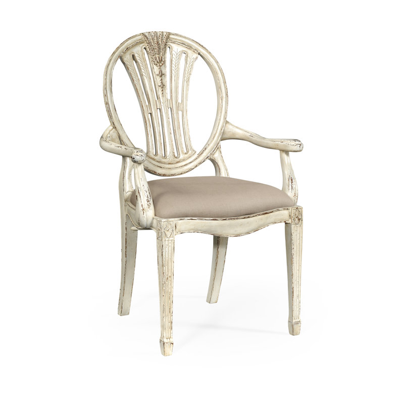 Country Farmhouse Upholstered Arm Chair, Painted Off-White