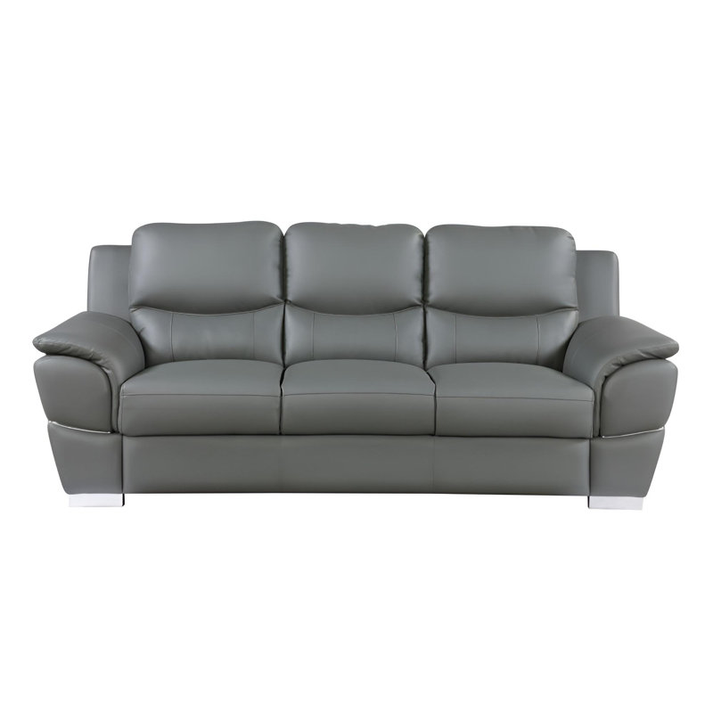 Canapé Kensington 85" en cuir gris avec pattes, Cuir gris, Gris