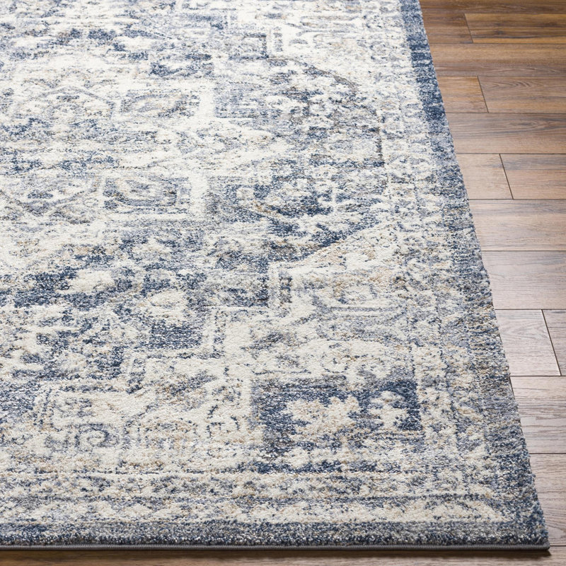 Tapis bleu tissé à la machine Hodder, Rectangle 7 pi 10 po x 10 pi 3 po