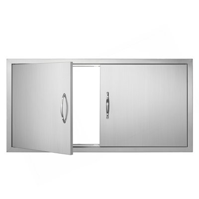 BBQ Access Door, 42W X 21H Inch Double Outdoor Kitchen Door, Stainless Steel Flush Mount Door, Wall Vertical Door With Handles, For BBQ Island, Grilling Station, Outside Cabinet