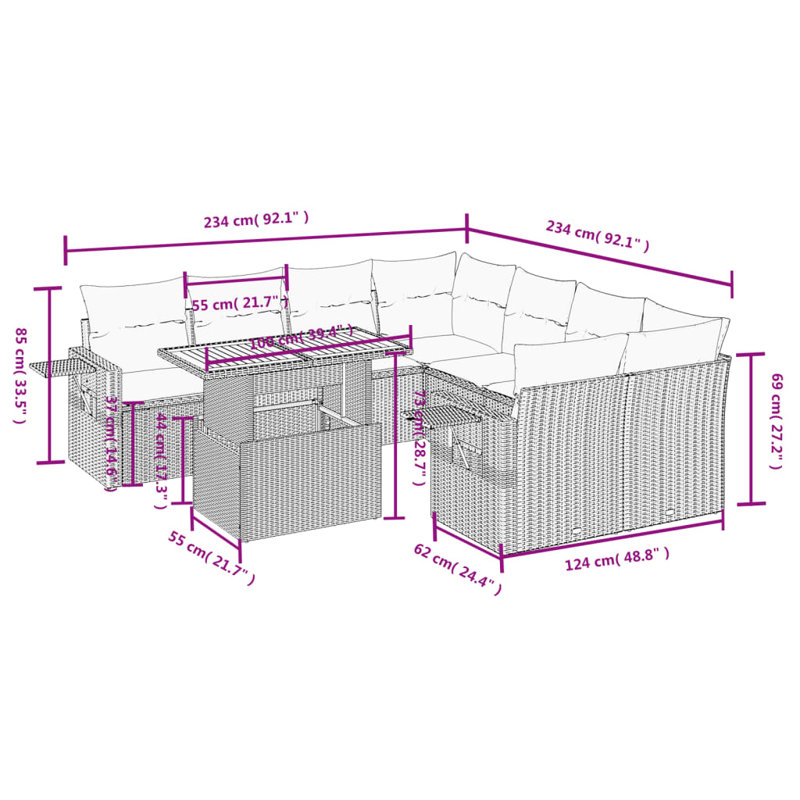 Ensemble de canapé de jardin Vidaxl gris