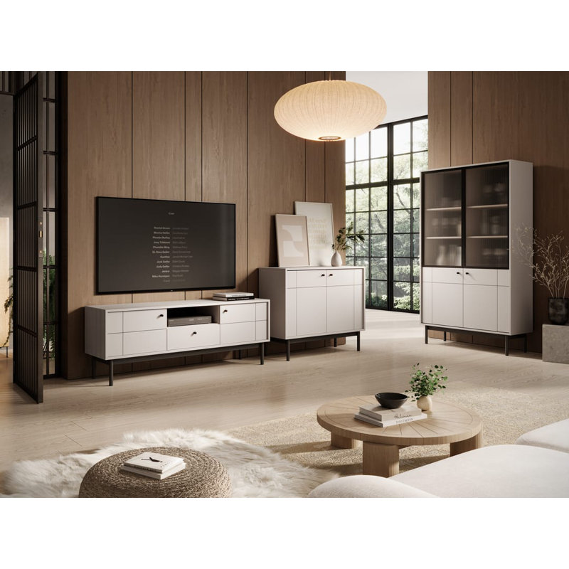 Calming Japandi TV Cabinet 153cm - Zen-Inspired Storage Solution, Cashmere