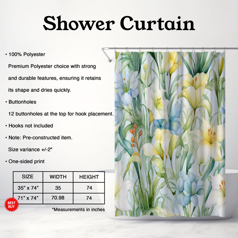 Rideau de douche standard 1 pièce Blossom, H 74 po x l 71 po