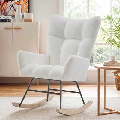 Rocking Chair Nursery, Teddy Upholstered Glider Rocker With High Backrest, Reading Chair Modern Rocking Accent Chairs Glider Recliner For Living Room, by George Oliver