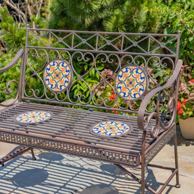 43in. Antigone Mosaic Metal Rectangular Garden Bench