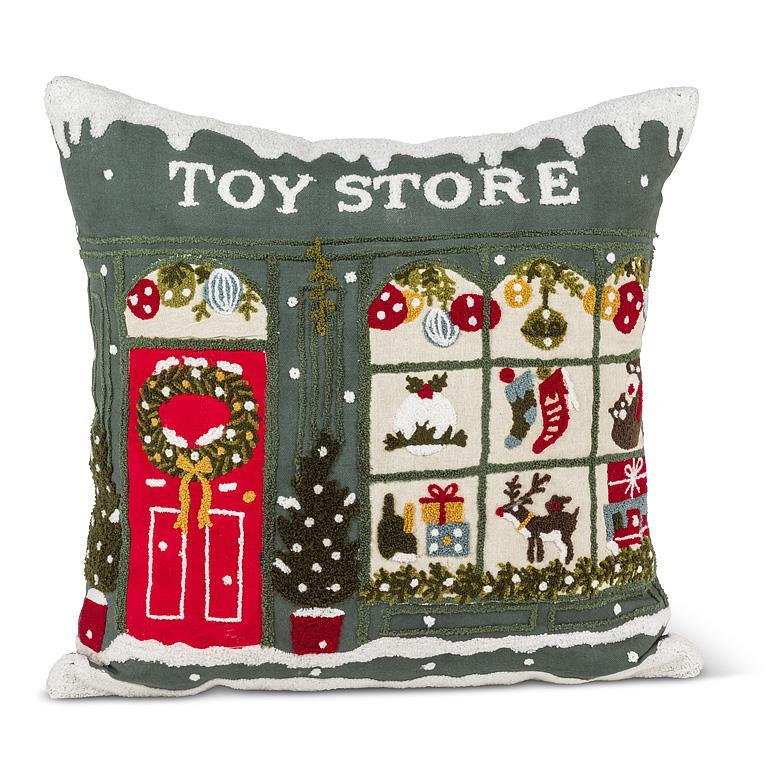 Coussin décoratif de devanture 17 po Abbott, Gris / rouge hiver, Carré 18 po