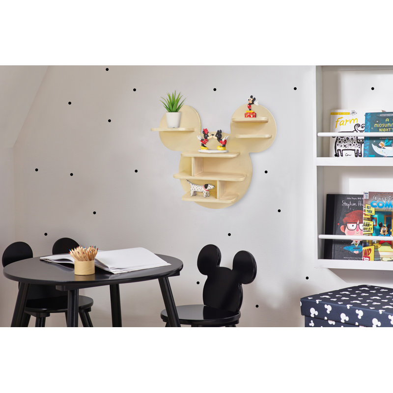 Disney Classic Mouse Small Wall Shelf, Decorative Wall Mounted Kids' Shelf | Wooden Floating Shelves For Bedroom & Playroom - Natural