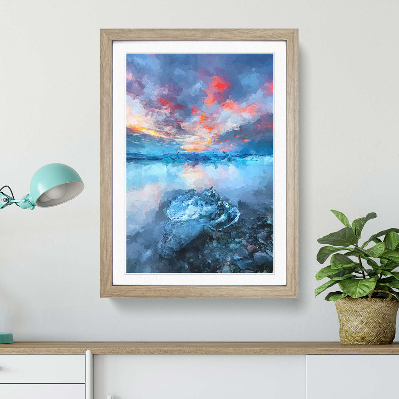 Iceland View in Abstract - Framed Print, 91cm H x 60cm W x 2cm D, Oak
